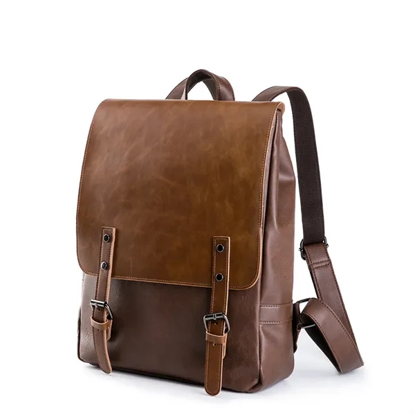 Brown 15in PU Leather Backpack - Brown 15in PU Leather Backpack - Image 0 of 4