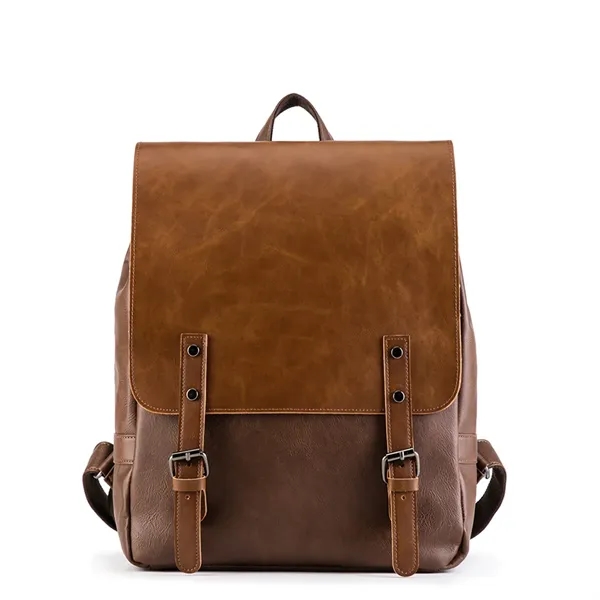 Brown 15in PU Leather Backpack - Brown 15in PU Leather Backpack - Image 1 of 4