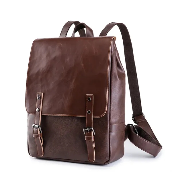 Brown 15in PU Leather Backpack - Brown 15in PU Leather Backpack - Image 2 of 4