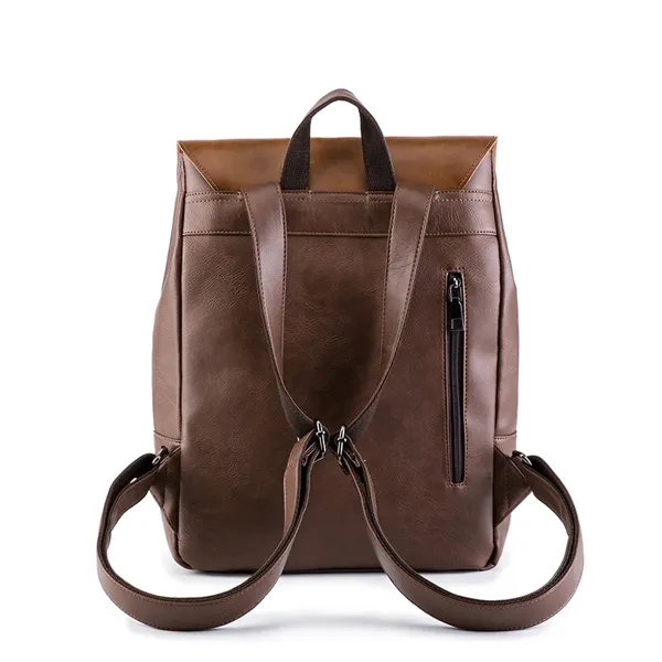 Brown 15in PU Leather Backpack - Brown 15in PU Leather Backpack - Image 3 of 4