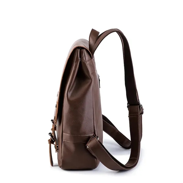 Brown 15in PU Leather Backpack - Brown 15in PU Leather Backpack - Image 4 of 4