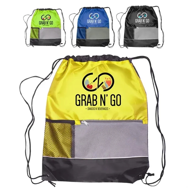 15"W x 18"H Front Pocket Drawstring Backpack - 15"W x 18"H Front Pocket Drawstring Backpack - Image 0 of 8