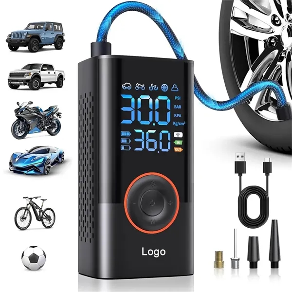 Portable Tire Inflator with LED Pressure Gauge - Portable Tire Inflator with LED Pressure Gauge - Image 0 of 4