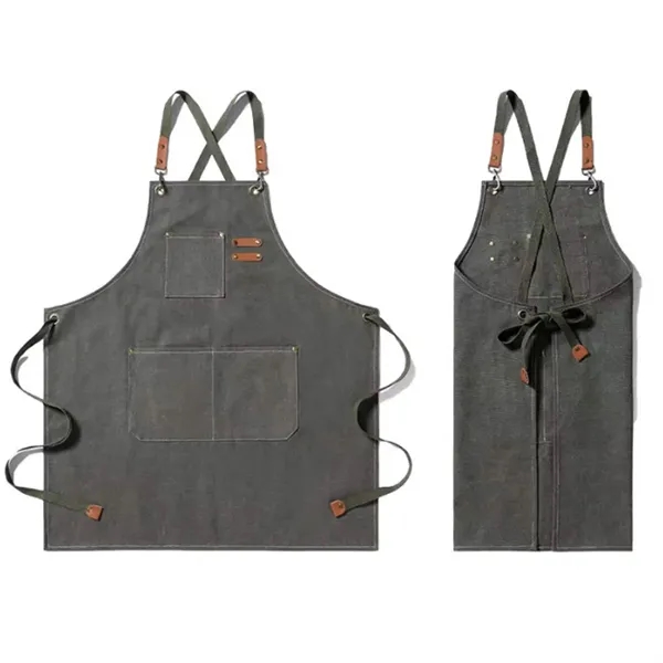 Denim Aprons with Cross Back Adjustable Straps - Denim Aprons with Cross Back Adjustable Straps - Image 2 of 3