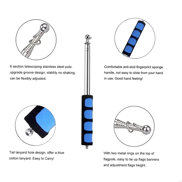 Custom Telescopic Handheld Flagpole for Tour & Teaching - Custom Telescopic Handheld Flagpole for Tour & Teaching - Image 5 of 5