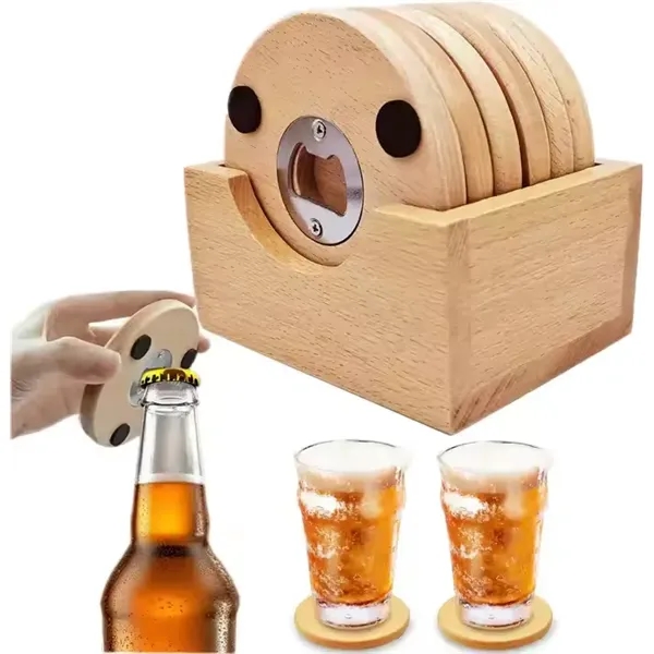 Bamboo Coaster Set With Bottle Opener - Bamboo Coaster Set With Bottle Opener - Image 2 of 4