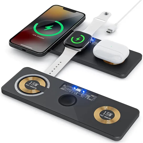 High-tech Style 3-in-1 Fast Wireless Charger Pad - High-tech Style 3-in-1 Fast Wireless Charger Pad - Image 0 of 3