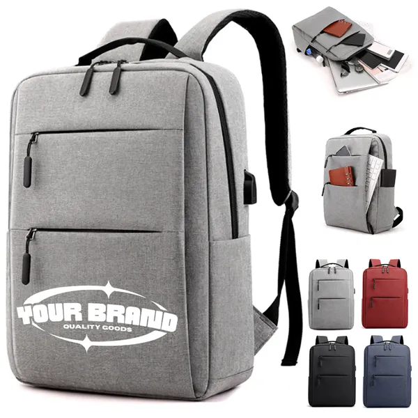 15.6 Inch Durable Backpack Laptop Bag w/ USB Charging Port - 15.6 Inch Durable Backpack Laptop Bag w/ USB Charging Port - Image 0 of 7