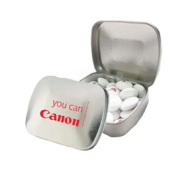 Custom Domed Tin filled with Personalized Chocolate Buttons