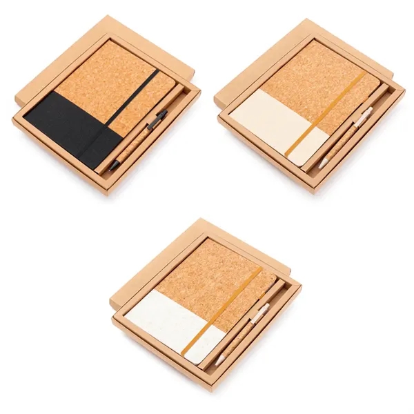 Eco Friendly Cork Gift Soft Wood Notebook Set with Pen - Eco Friendly Cork Gift Soft Wood Notebook Set with Pen - Image 2 of 5