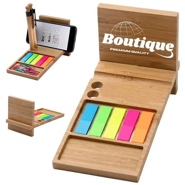 Bamboo Phone Stand Organizer with Sticky Notes Set - Bamboo Phone Stand Organizer with Sticky Notes Set - Image 0 of 4