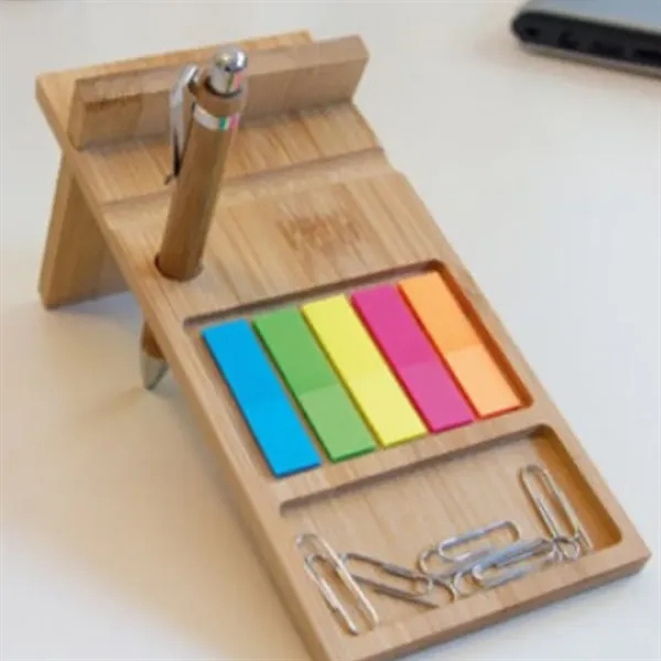 Bamboo Phone Stand Organizer with Sticky Notes Set - Bamboo Phone Stand Organizer with Sticky Notes Set - Image 2 of 4