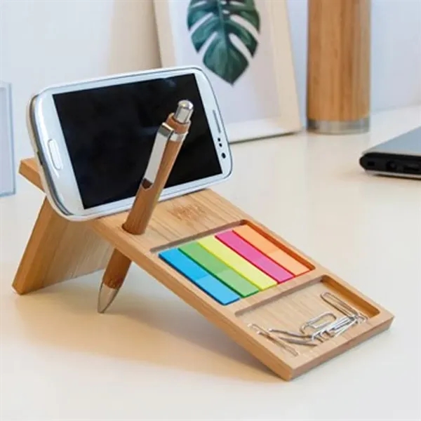 Bamboo Phone Stand Organizer with Sticky Notes Set - Bamboo Phone Stand Organizer with Sticky Notes Set - Image 3 of 4