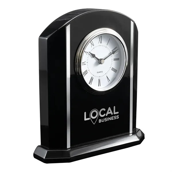 Black and Silver Piano Finish Desk Clock - Black and Silver Piano Finish Desk Clock - Image 2 of 2
