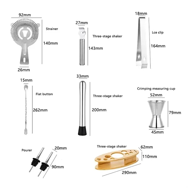 11pcs Stainless Steel Cocktail Shaker Set Bartender Kit - 11pcs Stainless Steel Cocktail Shaker Set Bartender Kit - Image 1 of 5