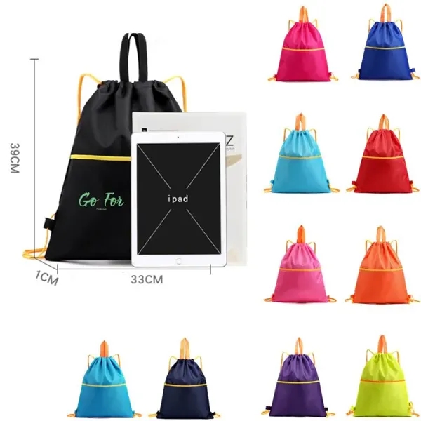 Waterproof Drawstring Gym Backpack With Zipper - Waterproof Drawstring Gym Backpack With Zipper - Image 0 of 2