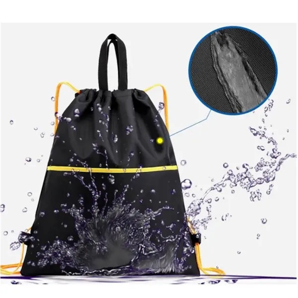 Waterproof Drawstring Gym Backpack With Zipper - Waterproof Drawstring Gym Backpack With Zipper - Image 1 of 2