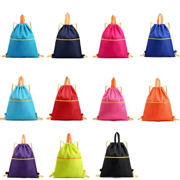Waterproof Drawstring Gym Backpack With Zipper - Waterproof Drawstring Gym Backpack With Zipper - Image 2 of 2