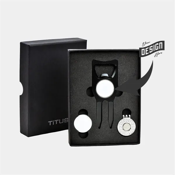 TiTUS® Golf Tool Set -Divot Tool, Ball Marker & Cap Clip - TiTUS® Golf Tool Set -Divot Tool, Ball Marker & Cap Clip - Image 0 of 4