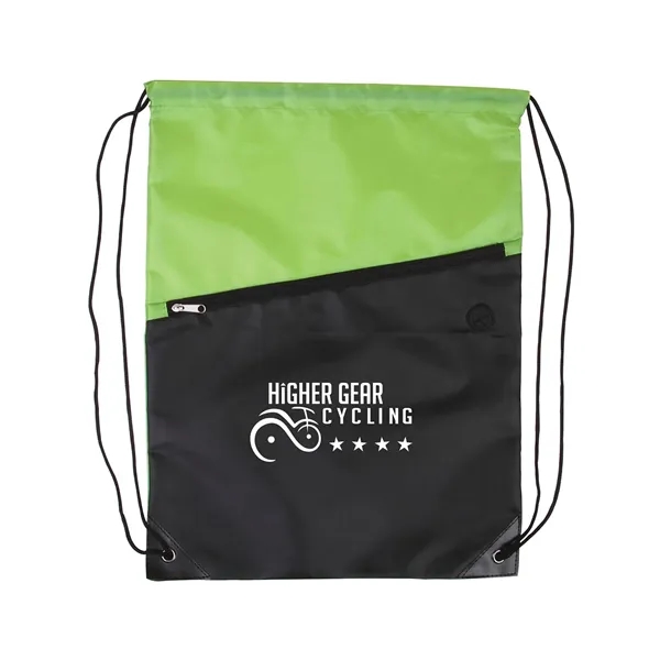Two-Tone Poly Drawstring Backpack With Zipper - Two-Tone Poly Drawstring Backpack With Zipper - Image 0 of 4