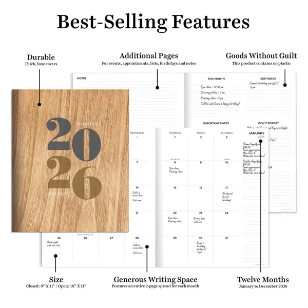 2026 Washed Oak Large Monthly Planner - 2026 Washed Oak Large Monthly Planner - Image 4 of 5