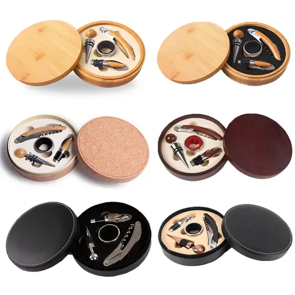 4-Piece Wine Tool Gift Set in Round Leather Case - 4-Piece Wine Tool Gift Set in Round Leather Case - Image 2 of 7