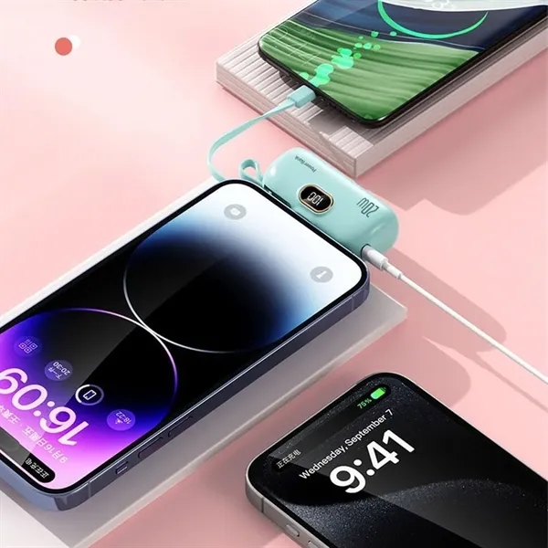 Mini Power Bank 5,000mAh with Built-in Cable - Mini Power Bank 5,000mAh with Built-in Cable - Image 3 of 3