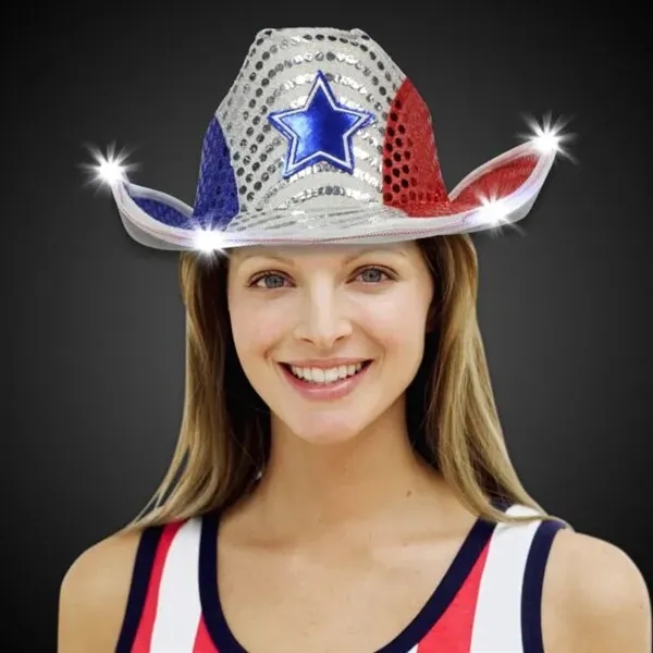 Red White & Blue LED Cowboy Hat - Red White & Blue LED Cowboy Hat - Image 1 of 6