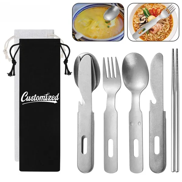 Portable Stainless Steel Camping Cutlery Set with Pouch - Portable Stainless Steel Camping Cutlery Set with Pouch - Image 0 of 8