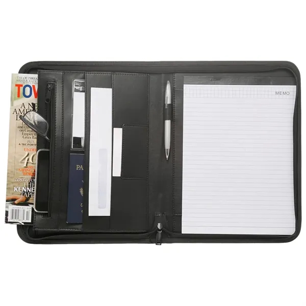 Premium Zippered Leather Portfolio w/ Pen Loop & Two Pockets - Premium Zippered Leather Portfolio w/ Pen Loop & Two Pockets - Image 1 of 2