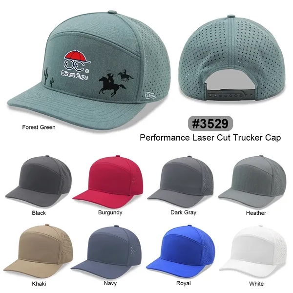7 Panels Golf trucker cap w/ laser cut mesh back - 7 Panels Golf trucker cap w/ laser cut mesh back - Image 0 of 15