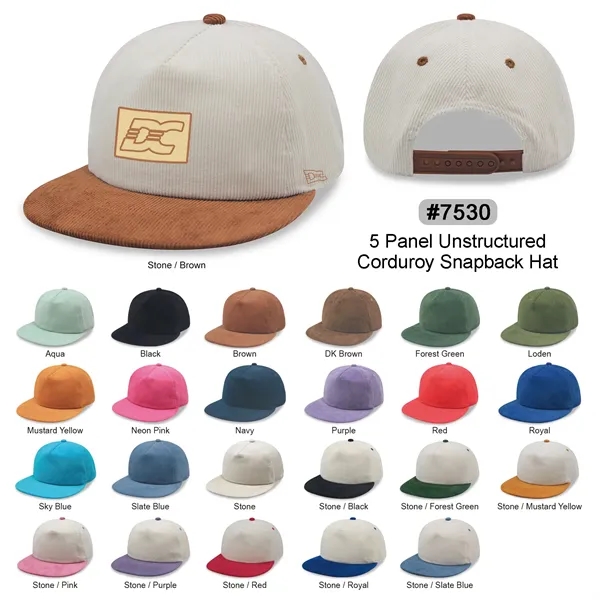 5 Panel Unstructed Corduroy Snapback Hat - 5 Panel Unstructed Corduroy Snapback Hat - Image 0 of 21
