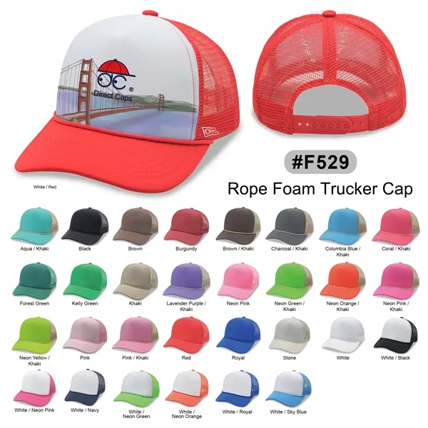 5 Panel Foam Mesh Back Trucker Cap w/Rope - 5 Panel Foam Mesh Back Trucker Cap w/Rope - Image 0 of 32