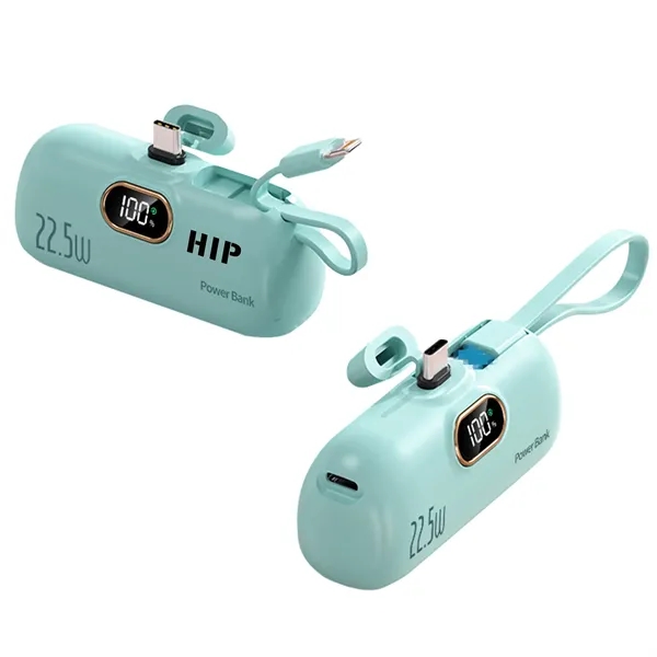 Mini Power Bank 5,000mAh with Built-in Cable - Mini Power Bank 5,000mAh with Built-in Cable - Image 1 of 3