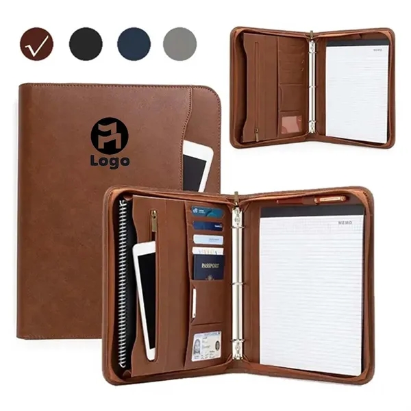Premium Leather Portfolio Organizer with Binder and Notepad - Premium Leather Portfolio Organizer with Binder and Notepad - Image 0 of 6