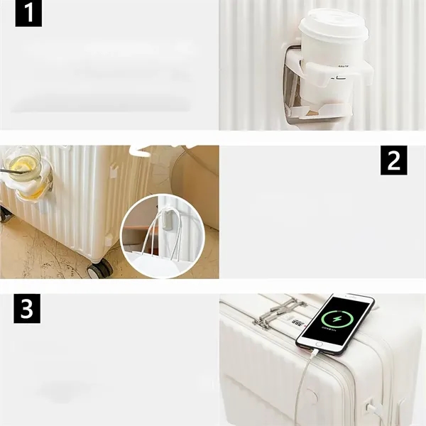 Front Opening Suitcase Carry On Case USB Port Cup Holder - Front Opening Suitcase Carry On Case USB Port Cup Holder - Image 6 of 10