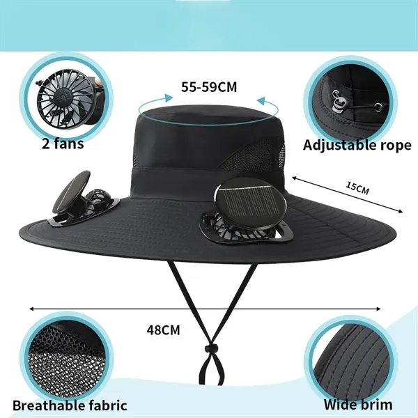 Sun Hat with 2 Solar Fan Wide Brim for Outdoor Summer - Sun Hat with 2 Solar Fan Wide Brim for Outdoor Summer - Image 1 of 8