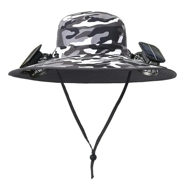 Sun Hat with 2 Solar Fan Wide Brim for Outdoor Summer - Sun Hat with 2 Solar Fan Wide Brim for Outdoor Summer - Image 4 of 8