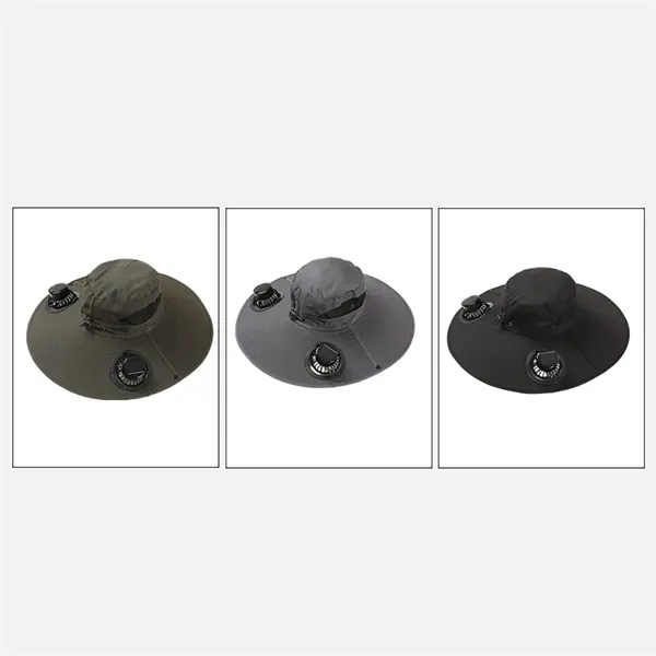 Sun Hat with 2 Solar Fan Wide Brim for Outdoor Summer - Sun Hat with 2 Solar Fan Wide Brim for Outdoor Summer - Image 5 of 8