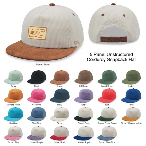 5 Panel Unstructed Corduroy Snapback Hat - 5 Panel Unstructed Corduroy Snapback Hat - Image 21 of 21