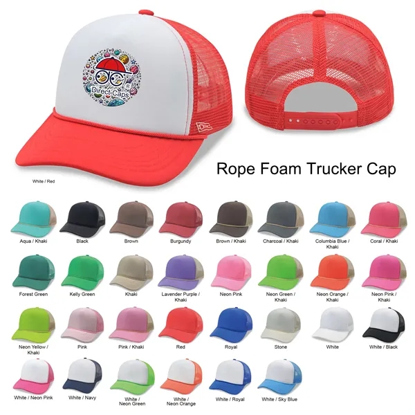 5 Panel Foam Mesh Back Trucker Cap w/Rope - 5 Panel Foam Mesh Back Trucker Cap w/Rope - Image 32 of 32