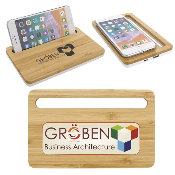 Bamboo Wireless Charging Pad with Phone Stand - Bamboo Wireless Charging Pad with Phone Stand - Image 0 of 1