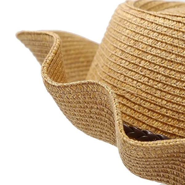 Western Style Wide Brim Straw Sun Hat with Chin Strap - Western Style Wide Brim Straw Sun Hat with Chin Strap - Image 3 of 4