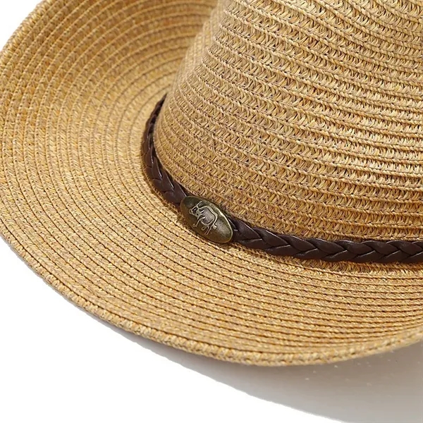 Western Style Wide Brim Straw Sun Hat with Chin Strap - Western Style Wide Brim Straw Sun Hat with Chin Strap - Image 4 of 4