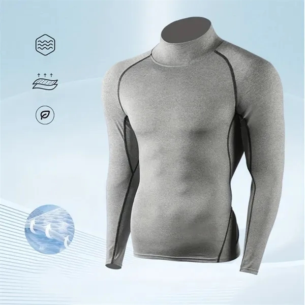 Long sleeve athletic workout tops men's compression shirts - Long sleeve athletic workout tops men's compression shirts - Image 2 of 3
