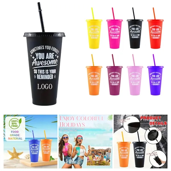 24OZ Colorful PP Straw Water Cup - 24OZ Colorful PP Straw Water Cup - Image 0 of 9
