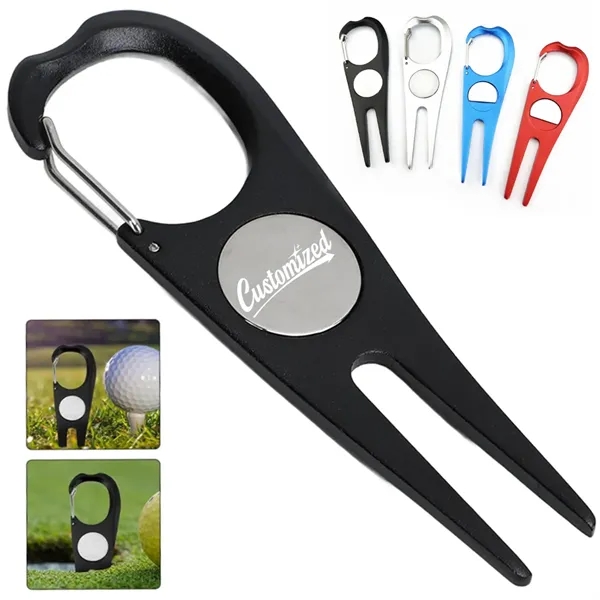 Golf Divot Tool with Bottle Opener and Carabiner Clip - Golf Divot Tool with Bottle Opener and Carabiner Clip - Image 0 of 7
