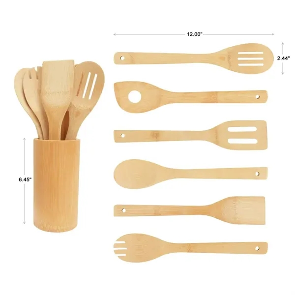 8 Piece Bamboo Cooking Utensil Set with Holder & Tongs - 8 Piece Bamboo Cooking Utensil Set with Holder & Tongs - Image 1 of 5