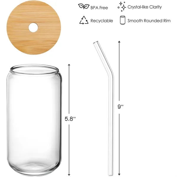 16Oz Pint Glass With Straw & Bamboo Lid - 16Oz Pint Glass With Straw & Bamboo Lid - Image 1 of 3