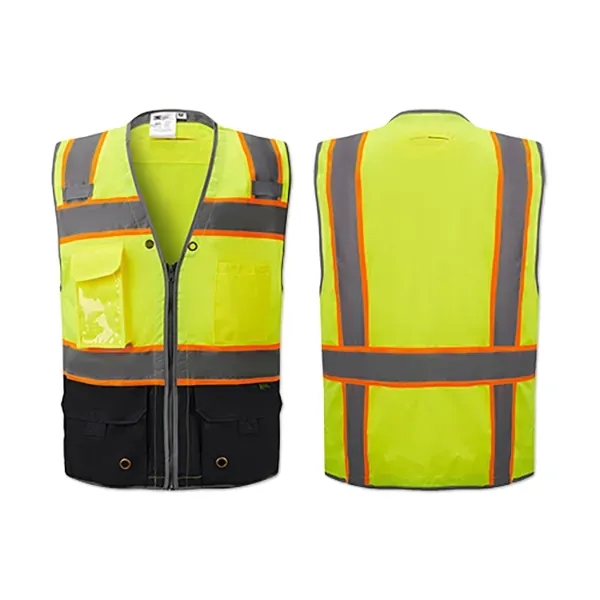 Deluxe ANSI Class 2 Safety Vest w/Reflective Piping/Black - Deluxe ANSI Class 2 Safety Vest w/Reflective Piping/Black - Image 1 of 1